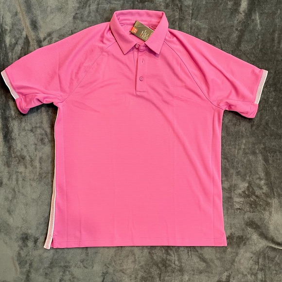 Men’s Under Armour Heat Gear Pink Short Sleeve Polo Shirt. Large. Loose Fit. NWT - Picture 1 of 7